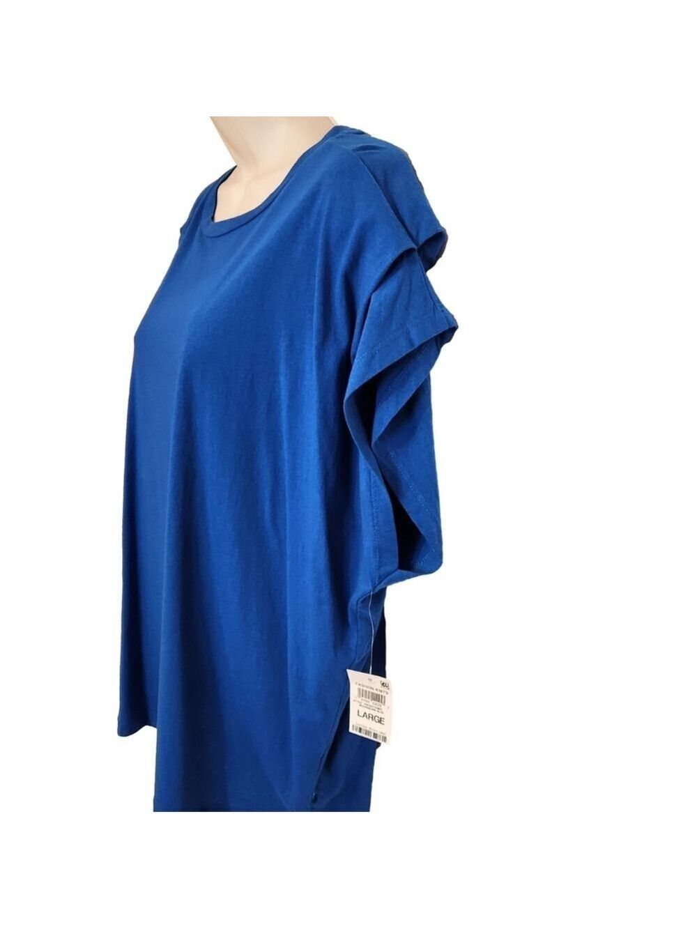 Bar III Pleated Sleeve Structured T-Shirt Batwing Blouse Top Bright Blue Large - Picture 3 of 9